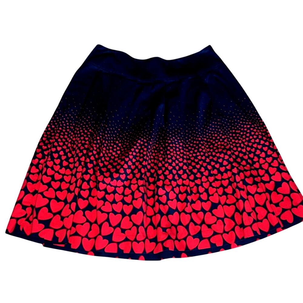 Talbot's Womens Pleated Knee Length Skirt, Navy/ Red, Hearts, Sz 16